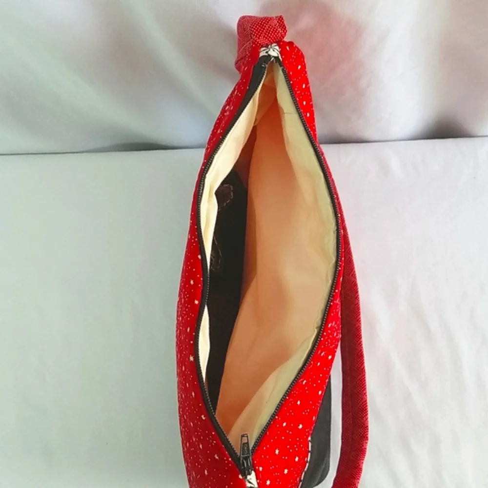 Hand Crafted Red and Black Fabric Over The Shoulder Bag